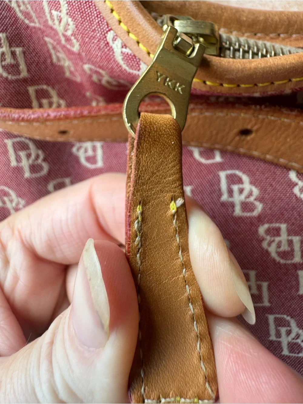 Dooney & Bourke Burgundy Logo Shoulder Hobo Bag with Tan Leather Trim Y2K